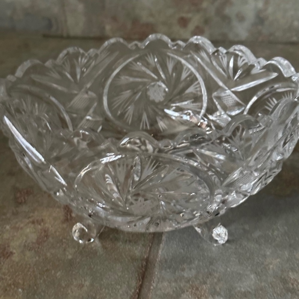 Beautiful Bohemian / Czech / Crystal Four-Toed Bowl